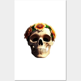 Just a Scull With Flowers 3 Posters and Art